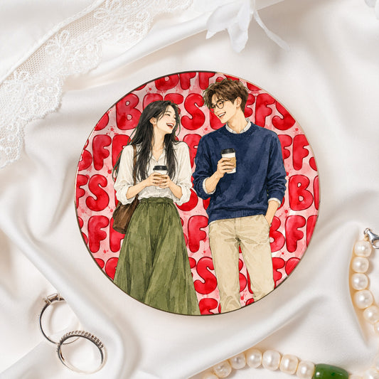 Besties watercolor jewelry dish - round