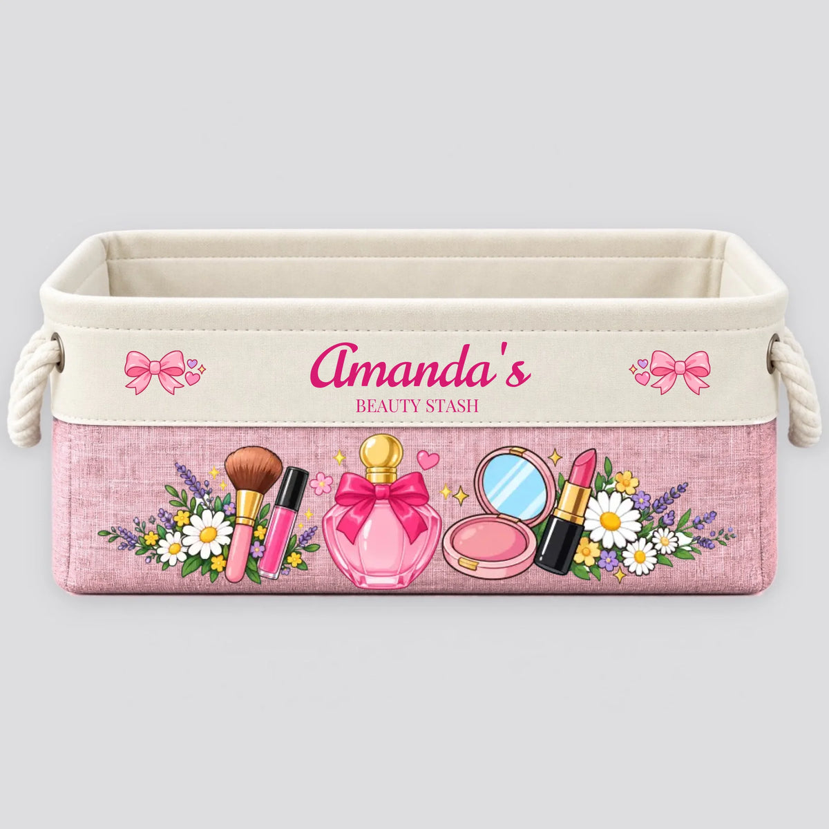 Custom name Beauty Stash basket - Light Pink