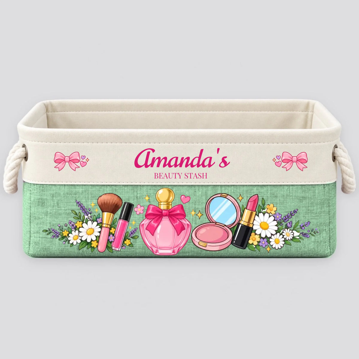 Custom name Beauty Stash basket - Green