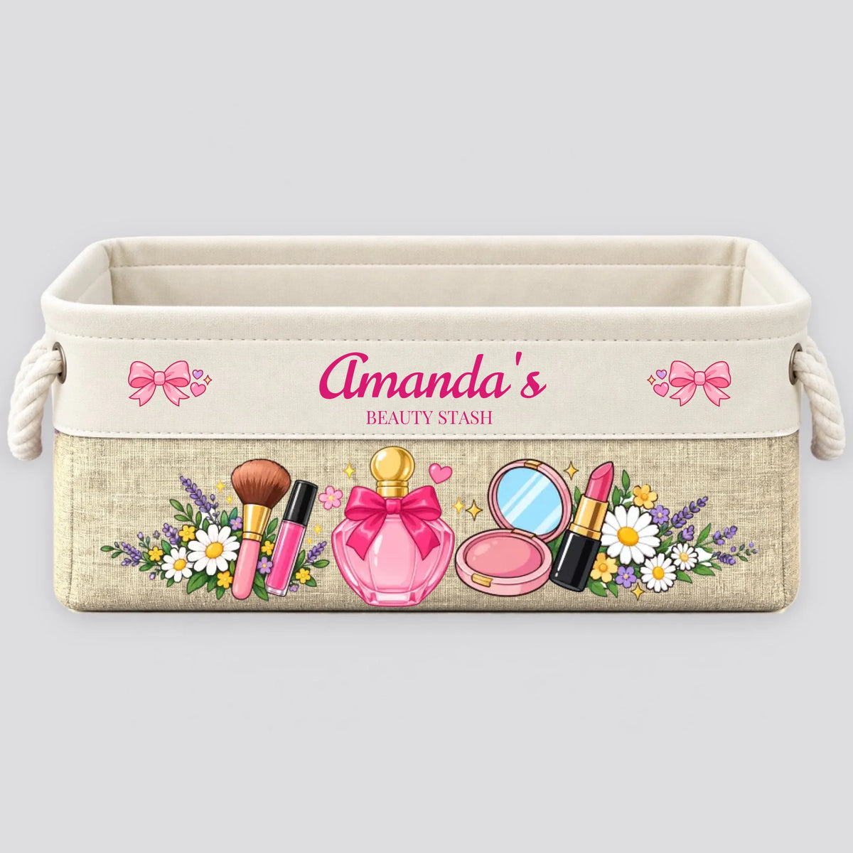Custom name Beauty Stash basket - Beige