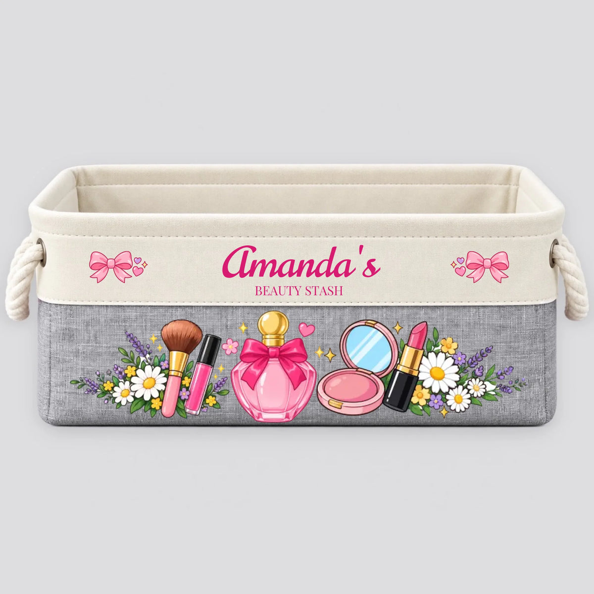 Custom name Beauty Stash basket - Grey