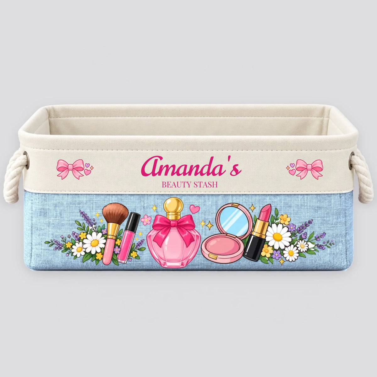 Custom name Beauty Stash basket - Light Blue
